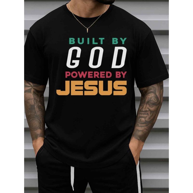 

European sizes Men s Built By God Verse T-Shirt - Soft Retro Apparel with Religious Faith Statement Tee, Casual Round Neck Short Sleeve for Church 4XL чорний
