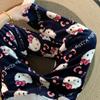 Cute Hello Kitty Women's Coral Fleece Pajama Pants Cartoon Kitty Sleepwear Loungewear