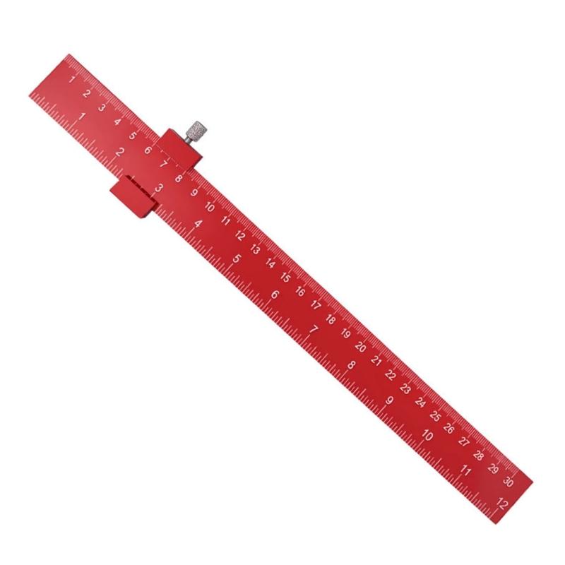

Aluminum Alloy 300mm Positioning Ruler Featuring Double Metric and Imperials Scale for Precise Woodworking Applications красный