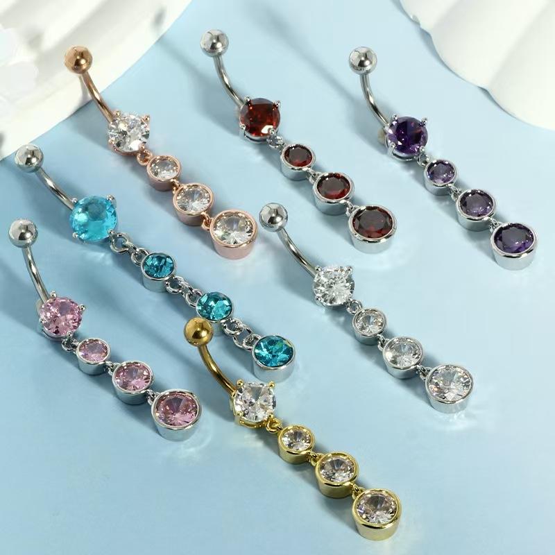 1pc 316L Surgical Steel Dangle CZ Gems Belly Button Ring Cubic Zirconia Drop Pendant Navel Nail Body Piercing Zircon