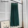 Neuer High Waist Rüschen-Halbrock Damen Fließender Elastischer Bund Vielseitig Schlankmachend Elegant Einfarbig Langes Kleid