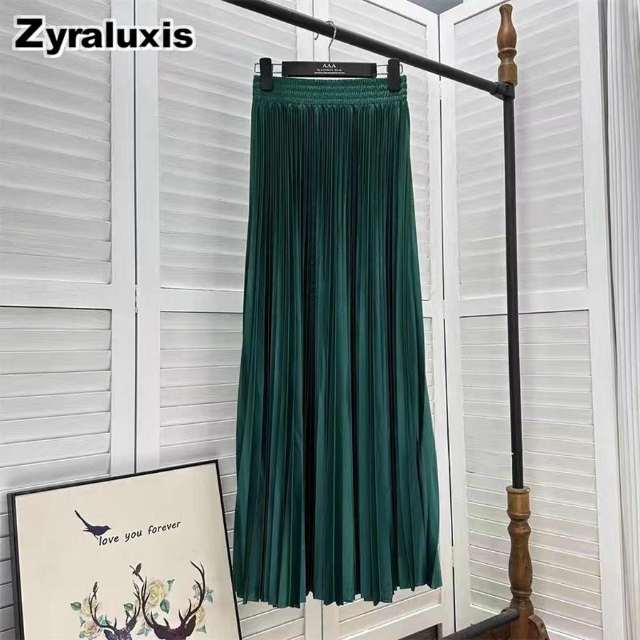 Neuer High Waist Rüschen-Halbrock Damen Fließender Elastischer Bund Vielseitig Schlankmachend Elegant Einfarbig Langes Kleid