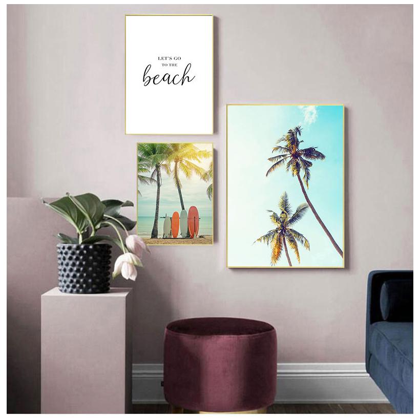Pittura su Tela Paesaggio Vintage Tavola da Surf Palme Furgone da Surf Poster di Viaggio Vacanza Stampa Arte Murale Immagini Per Decorazione Casa