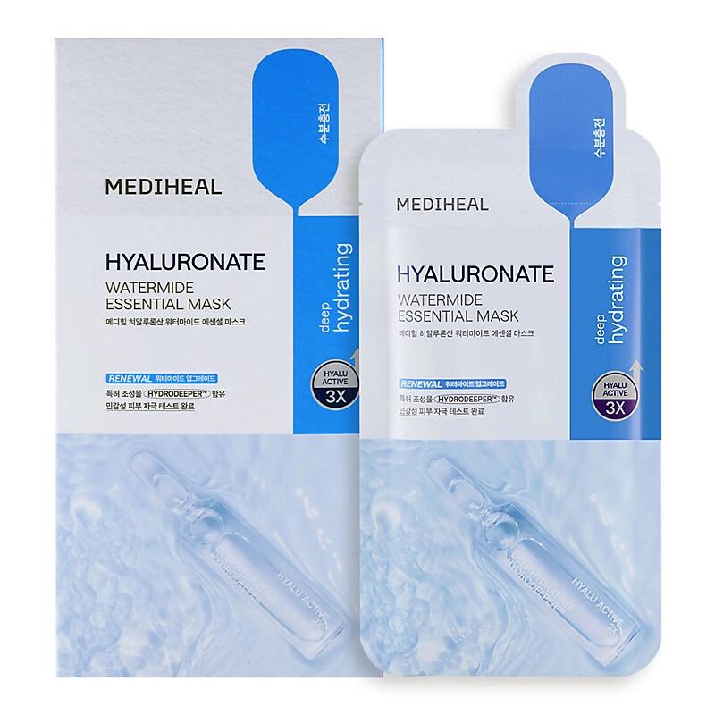 MEDIHEAL Watermide Essential Mask Sheet 10 EA, Охлаждающая, Успокаивающая, Увлажняющая, Корейская косметика, Kbeauty, образец