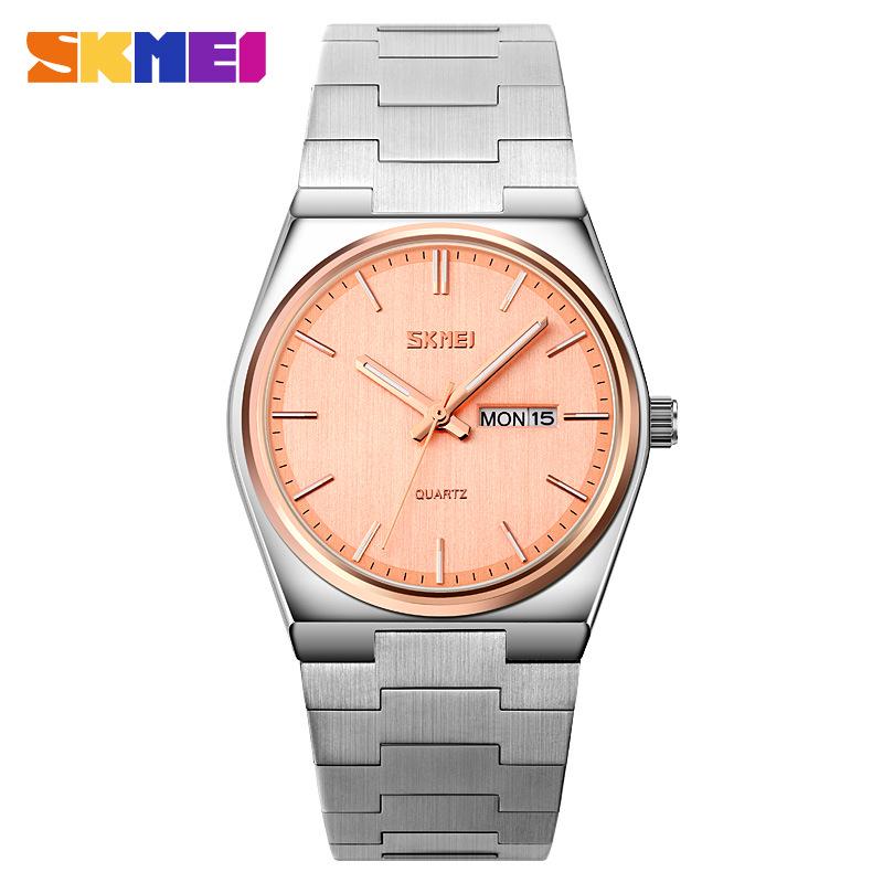 Skmei Men's Business Casual Quartz Watch, Stainless Steel, Double Calendar, Thin Design