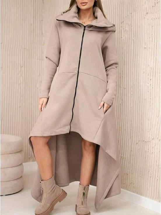 European-American 2025 Autumn/Winter Women's Hooded Zipper Sweatshirt Dress - Solid Color, Loose Fit, Versatile Fashion.