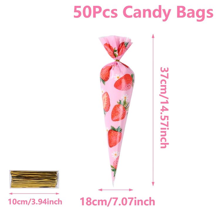 

50 шт. Треугольный пакет для конфет, упаковочный пакет для попкорна, клубничные сувениры для вечеринок, подарочная коробка, упаковка подарков на свадьбу, день рождения, вечеринку as shown