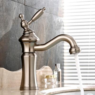 Basin Faucets Solid Brass Nickle Brushed Bathroom Faucet Single Handle Swivel Spout Hot Cold Water Basin Mixer Tap