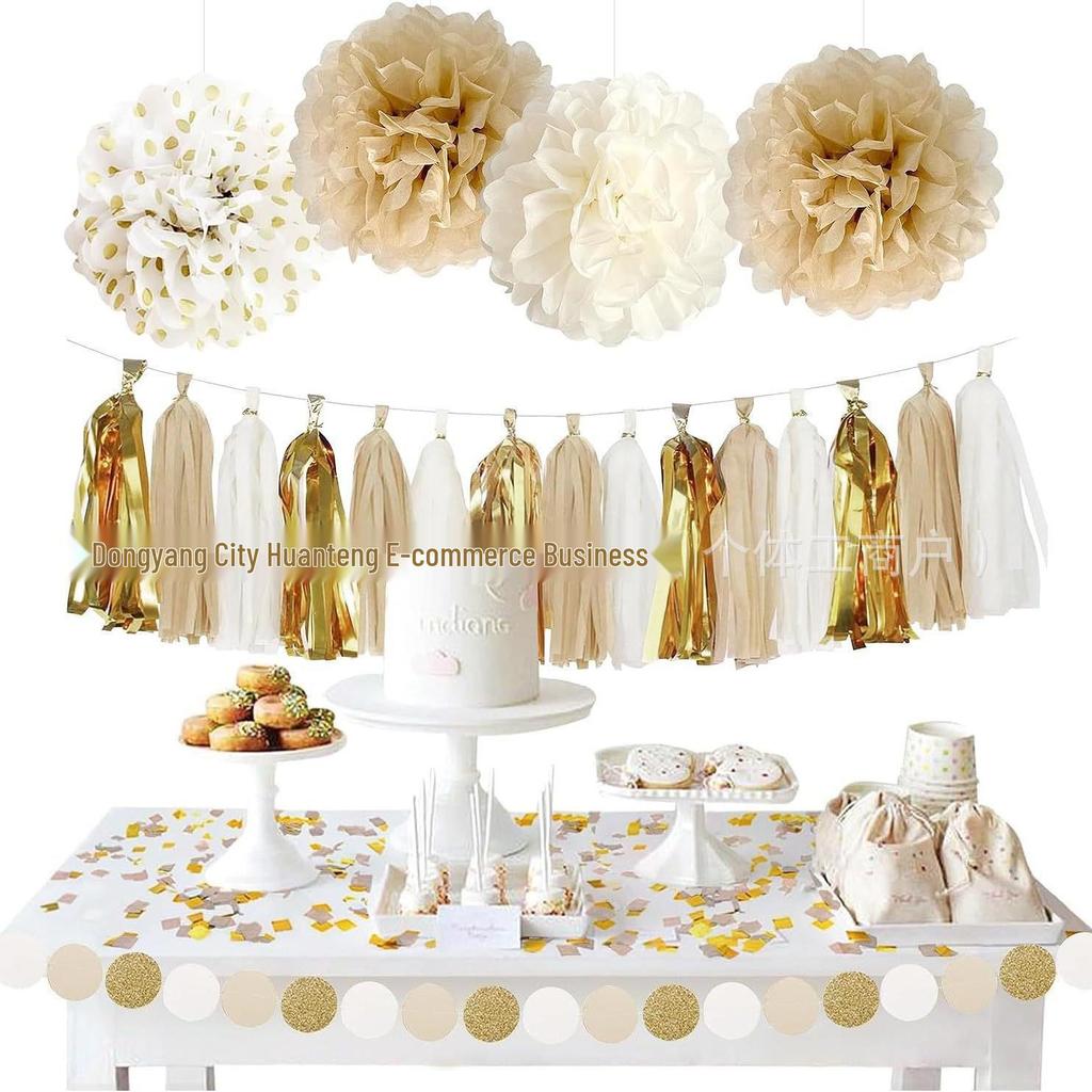 Gold & Grey Birthday Balloon Set with Tassel and Flag Decorations