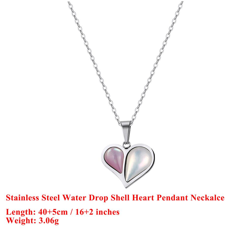EFFIE QUEEN Stainless Steel 18k Gold Water Drop Shell Heart Pendant Necklace Romantic Jewelry for Women Valentine's Gift STMN10