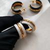 Hong Kong Style Black Gold Hit Metal Simple C-shaped Earrings Retro Temperament High-end Earrings Enamel Oil Dripping Earrings