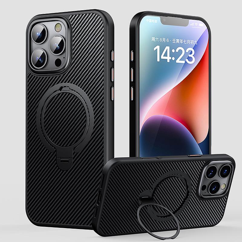 Applicable to Apple 16 mobile phone case, carbon fiber bracket, magnetic 360 ring, iPhone17Pro anti-drop mobile phone case.