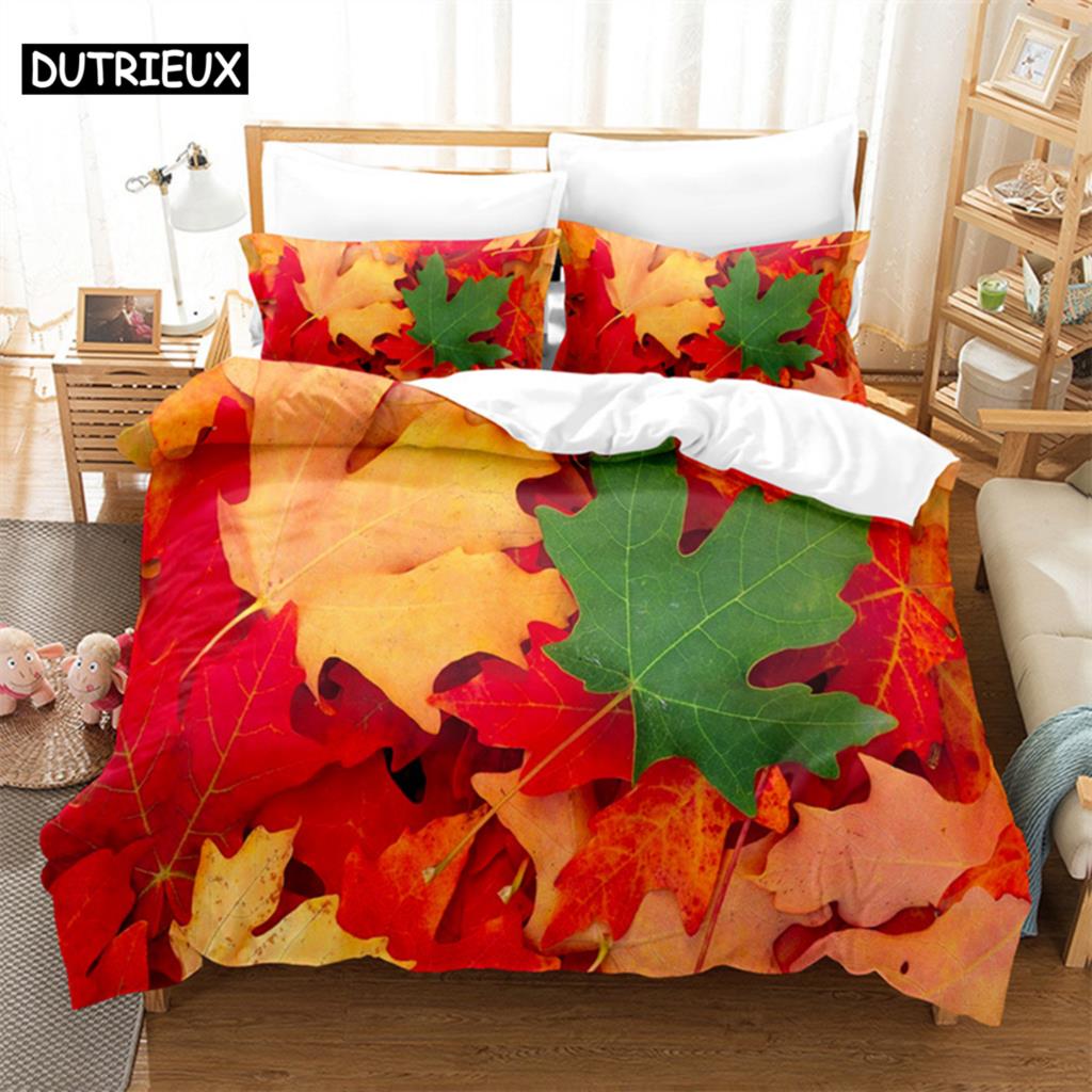 Comforter Maple Leaf Queen Bedding Set Kids Bedding Digital Printing King Size Bedding Set