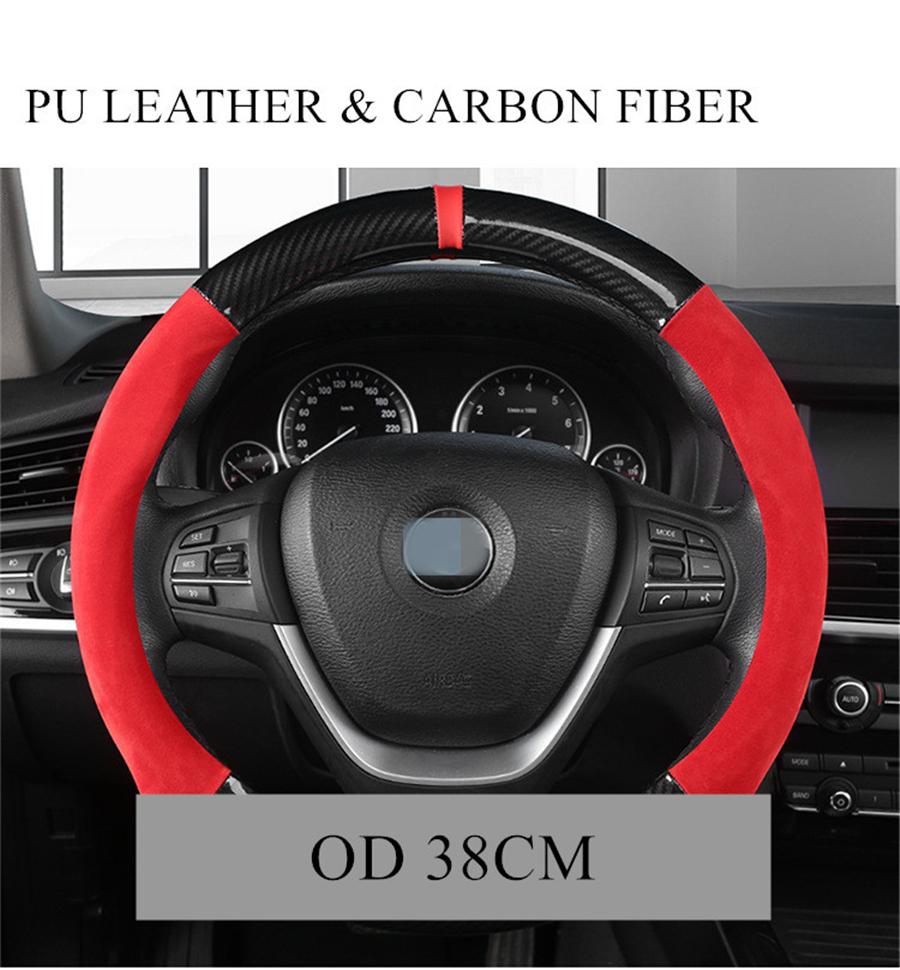 D Shape 38Cm Car Steering Wheel Cover Deluxe Black Red Glossy Trim Decoration Us
