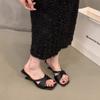 Cool slippers summer slope heel one word silver square head niche thin strap cross women's outer wear slope heel sandals