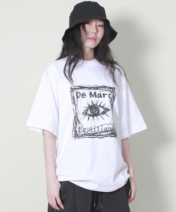 Deumakeu Oversized Square Print Short Sleeve T-Shirt White