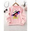 Girls' Crew Neck Sweatshirt | Cartoon Character Print with "Blessed" Letter Design, Casual Fit, Perfect for Fall/Winter