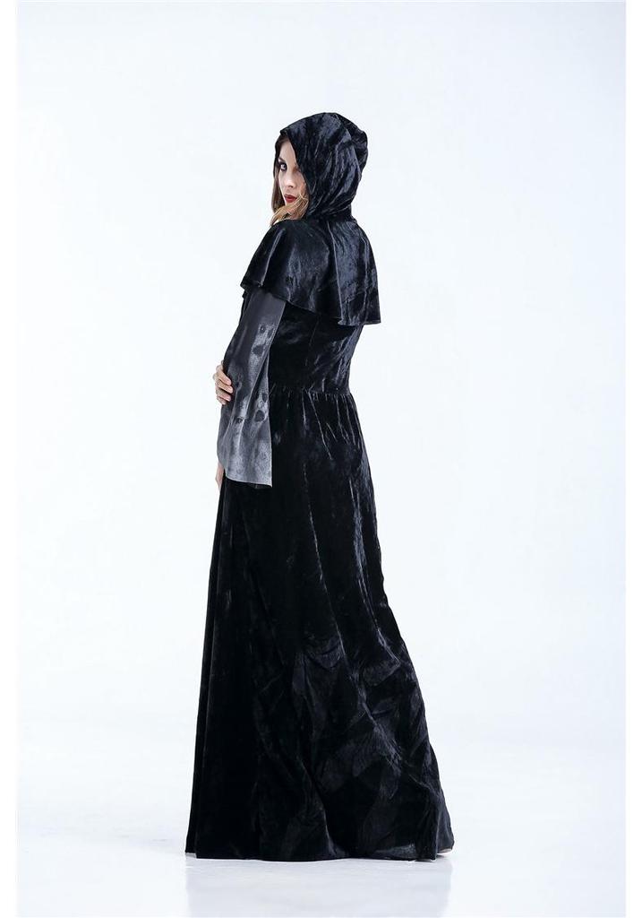 Halloween Grim Reaper Long Dress Costume for Women - Skeleton Vampire Role-Play