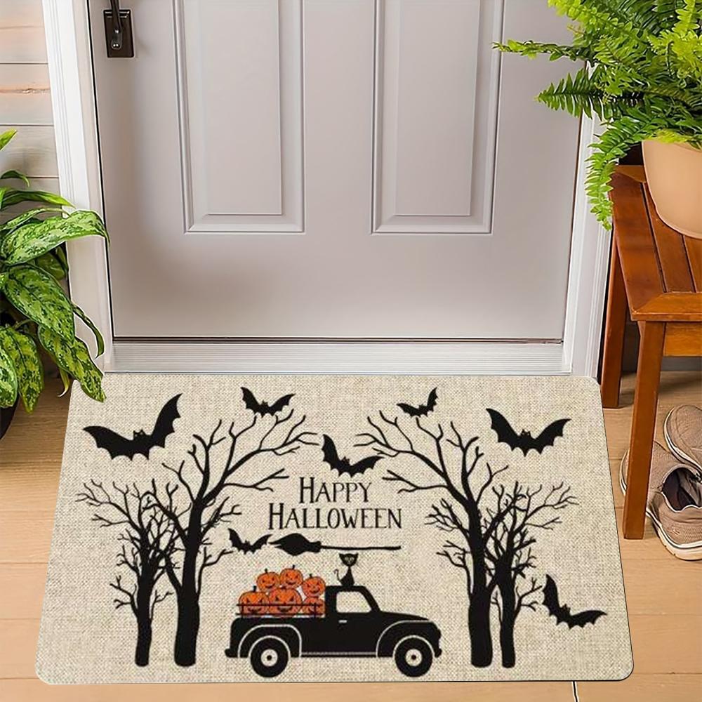 Fun Halloween Cartoon Non-Slip Indoor Carpet Rug Door Mat - Pumpkin Ghost Witch Cat Festive Home Decoration Welcome Mat