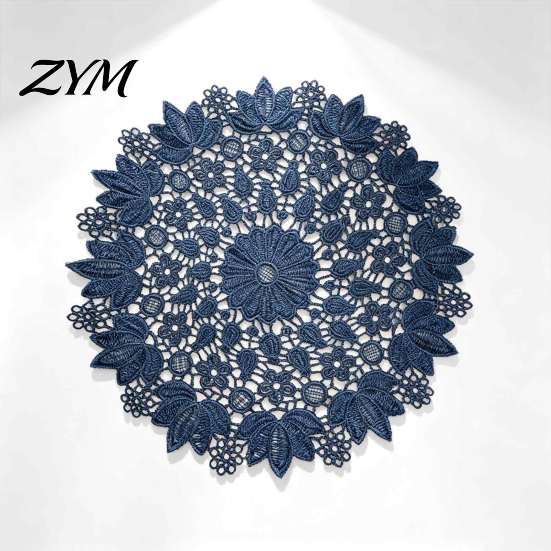 Heat Insulating Coasters Round Lace Doily, Dark Blue Floral Placemat, Embroidered Table Decorative Centerpieces Mat, Heat-resistant Doilies