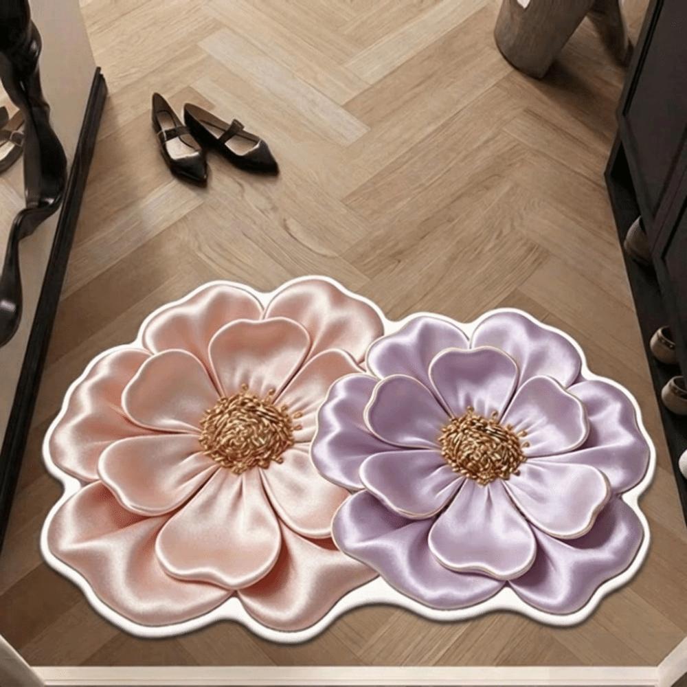 5D Flower Design Bathroom Mat Water Absorbent Quick Dry Diatom Mud Mat Colorful Non Slip Non Slip Floor Mat Home Daily Use