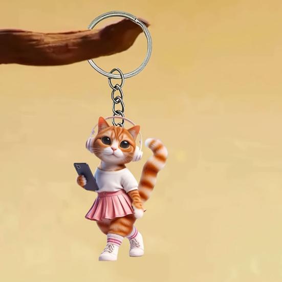 Cat Car Rearview Mirror Hanging Ornament Acrylic Material Bright Color Keychain Pendant Christmas Tree Ornament