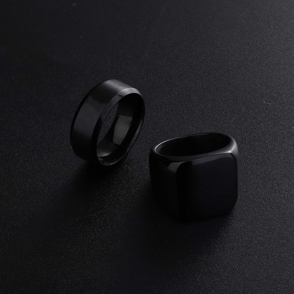 Fashion Men's Smooth Black Stainless Steel Rings Width Signet Square infinity Finge Ring Hiphop Male Wedding Party Jewelry Gift