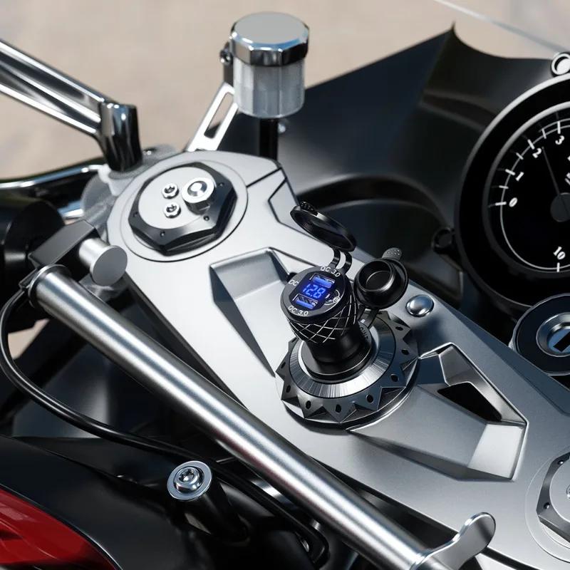 Aluminiumlegierung Dual Auto USB Ladebuchse QC3.0 LED Digitalanzeige Adapter für BMW K1600B F800 GS R1200 RT für DIN Hella Stecker