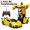 2.4Ghz Rc Transforming Car Robot Toy For Boys Kids, One Key Deformation Drift Racing Vehicle With Led Lights And Sound Gift