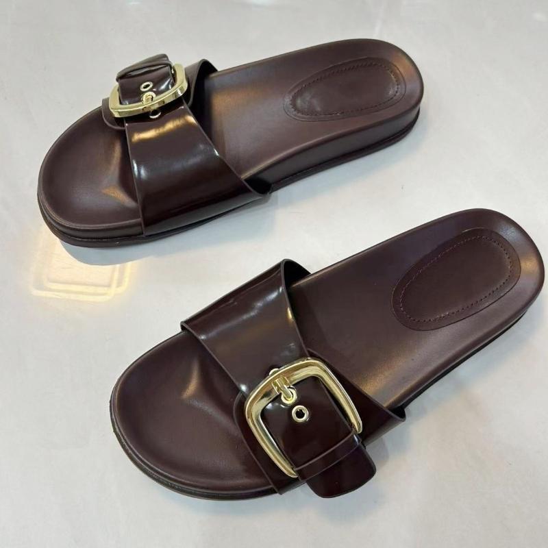 

Fashion Summer Comfortable Moccasin Flat Sandals Women Sexy Open Toe Buckle Design Brand Beach Slippers Big Size Thick Bottom Slippers 35 світло-коричневого кольору