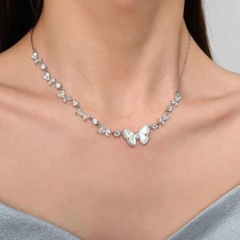 2024 Diamond-Studded Butterfly Pearl Stud Earrings & Sweater Chain for Women