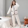 Winter Women Pajamas Set Jacquard Fluffy Lady Sleepwear Elegant Plain White V-neck Lapel Thermal Pijamas Casual Nightwear