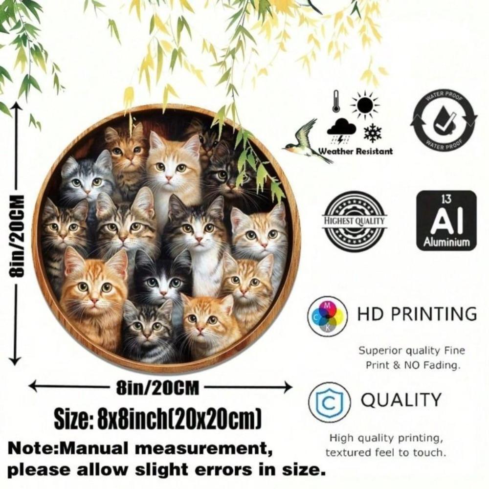 Vintage Round Metal Cat Wall Art, Flat Steel Sign Decor for Kitchen Living Room Office