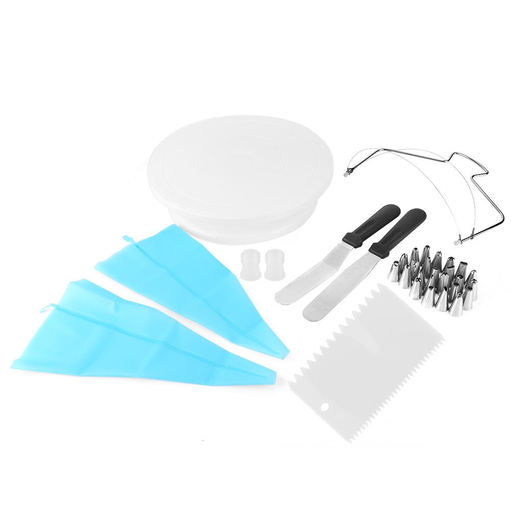 33Pcs Kitchen Cake Decorating Turntable Rotating Base with Scraper Pastry Nozzle Set Baking Tool
