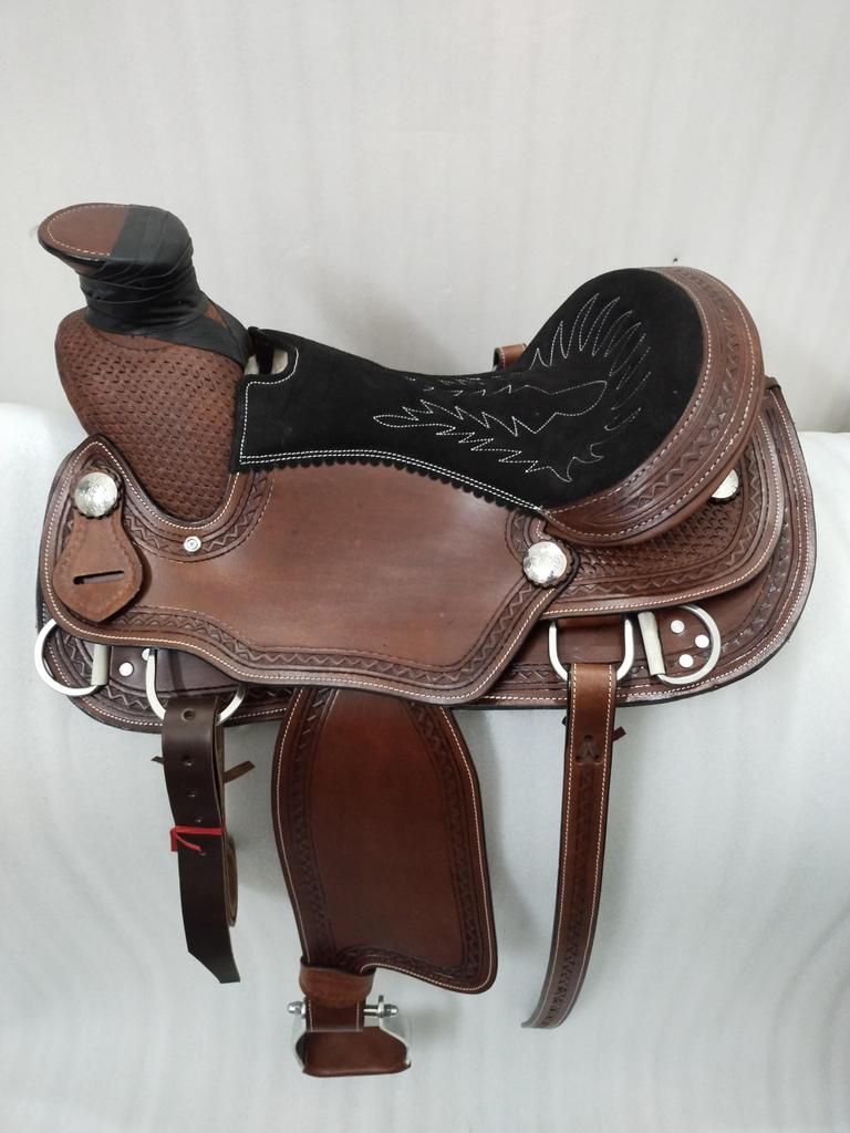 Designer Suede Seat Wade Western Leather Saddle For Horse Size- 12" To 18.5".