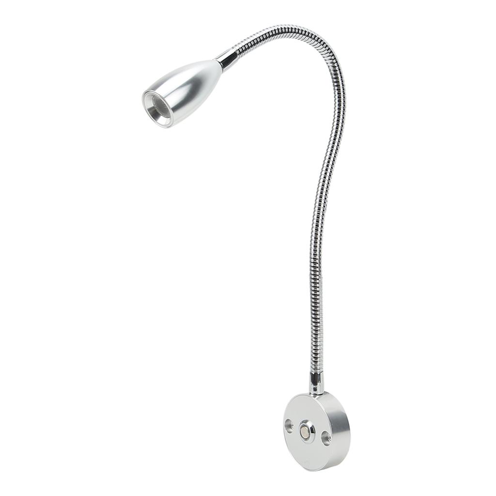LED Reading Light 3W Wall Mount Reading Lamp Flexible Gooseneck 3 Color Adjustable for RV Boat Caravan Silver 3 Colors