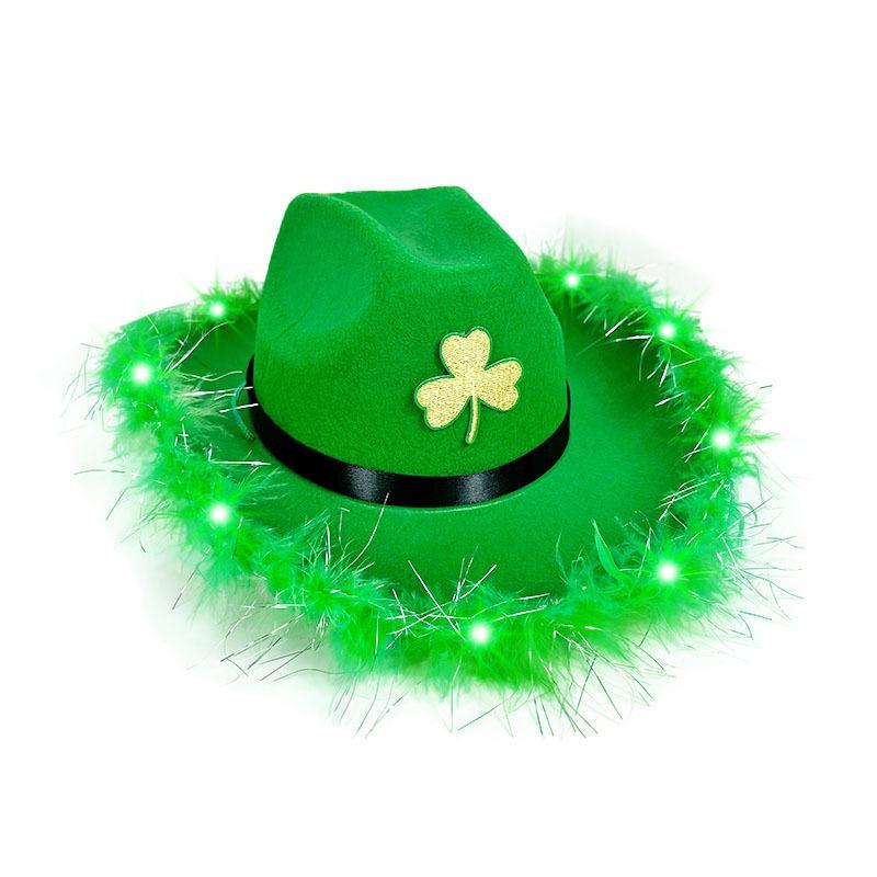 Green sequined cowboy hat, green clover western cowboy hat with light