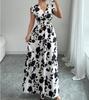 Floral Print V Neck Long Dress With Belt For Summer Casual Womens Wear
