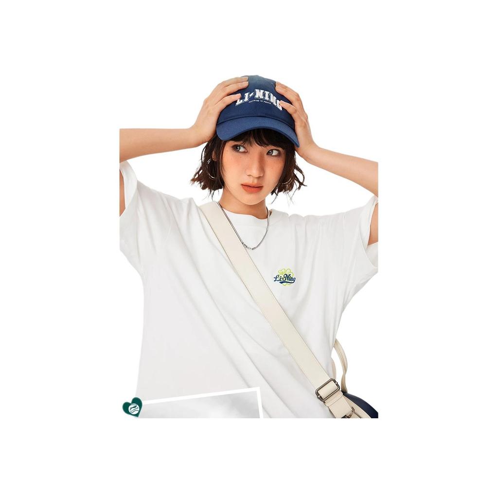 Li Ning Série Tendance Sport Imprimé Lettre Col Rond Confortable Respirant T-Shirt Manches Courtes Hauts Femme Vert Acide AHSU522-4