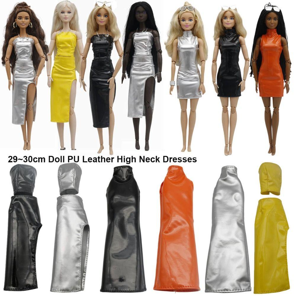 Casual Wear Girl Clothes Accessories Fashion Doll PU Leather High Neck Dresses for 29~30cm Dolls