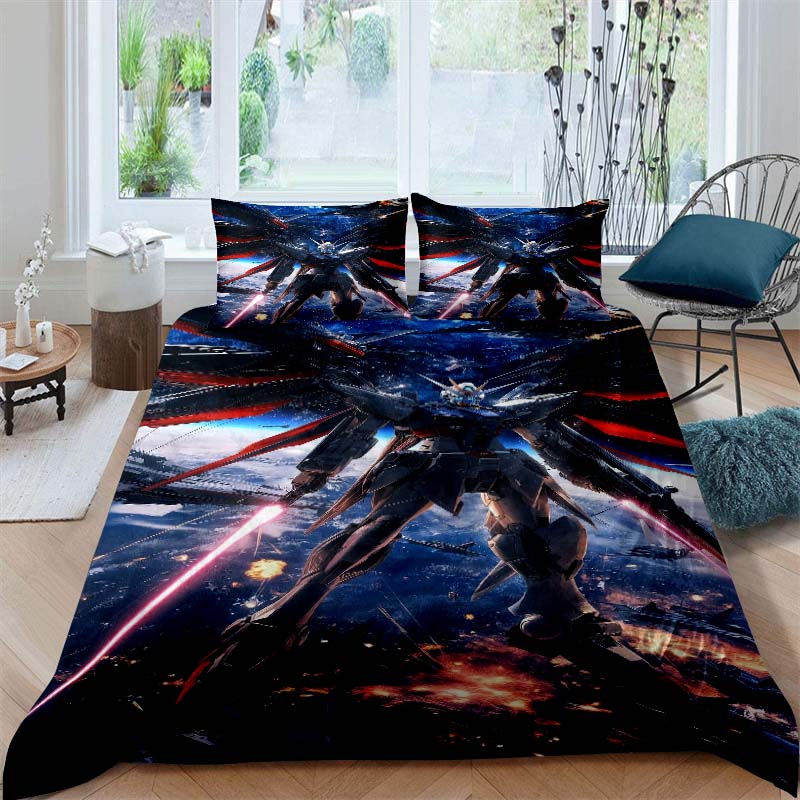 Cartoon/Anime Mobile Suit Gundam Bedding Set, Printed Single Duvet Cover and Pillowcase 3-Piece Set, Available in Children's and