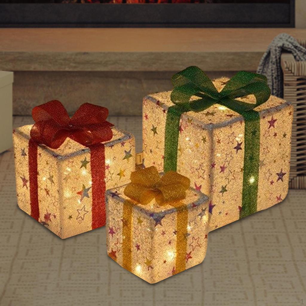 3 Christmas Lighted Gift Boxes Decorations, Outdoors