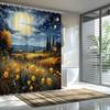Sunset Landscape 3D Shower Curtain - Scenic Field & Starry Sky Theme For Bathroom Decor, Adds Warmth And Serenity