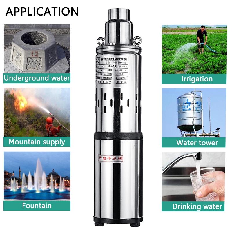200W 48/60V Solar Water Pump Deep Well Pump High Lift DC Screw Submersible Pump Irrigation Garden Home Agricultural 60m