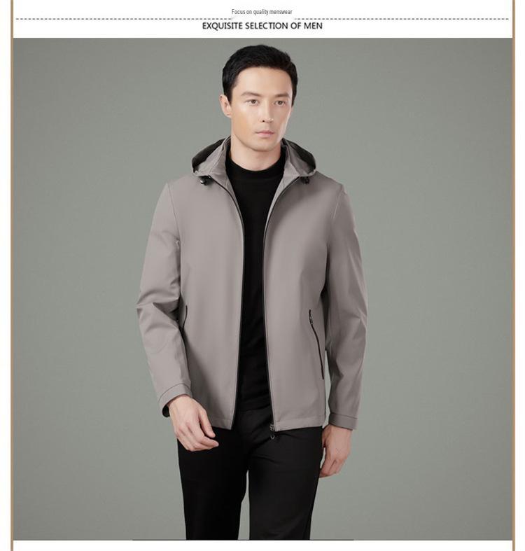 Men's Autumn 2025 Detachable Hood Business Casual Windbreaker Jacket