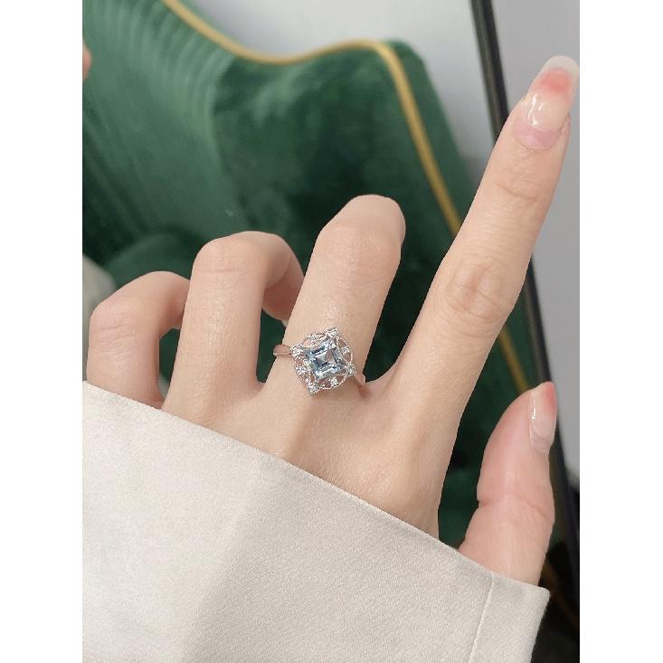 New Geometric Ring Temperament Aquamarine Jewelry 925 Silver Non-fading Wedding Party Birthday Gift Jewellery Wholesale