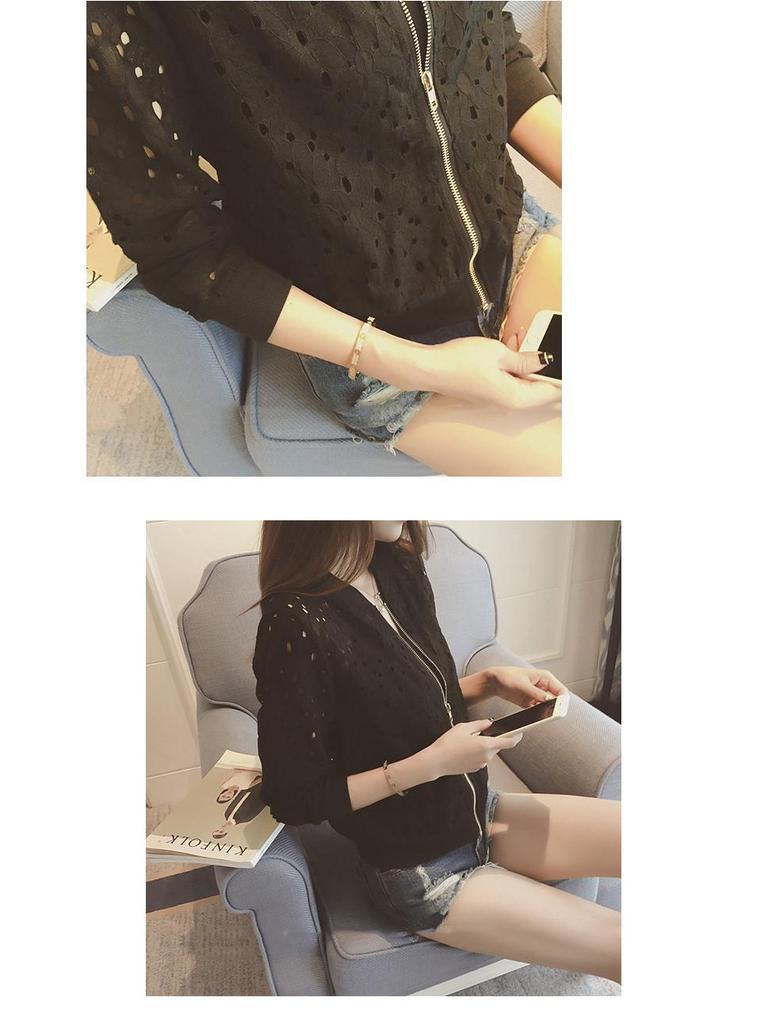 2025 Korean Style Women's Lightweight Lace Long Sleeve Sun Protection Zip-Up Jacket