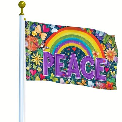 1pc Vibrant Peace Flag - 100% Polyester, Durable and Fade-resistant, Suitable for Outdoor Use - Perfect for Activists and Supporters, Featuring Bold "