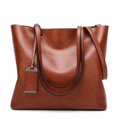 Bolsa de Balde em Couro PU Estilo Simples Bolsa de Mão com Alça Dupla Bolsas de Ombro para Mulheres Sacola de Compras Bolsa Tote Feminina MIT