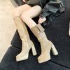 High-heeled boots 2025 autumn and winter new small waterproof table suede thick-heeled fashion boots women's thin Martin boots